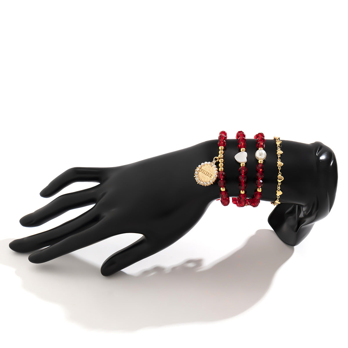 Vintage Minimalist Letter Heart-Shaped Alloy Bracelet with Rhinestone Inlay for Women