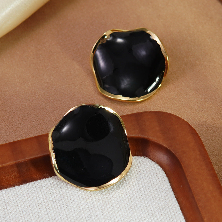 Sweet Irregular Round Drip Oil Stainless Steel Earrings