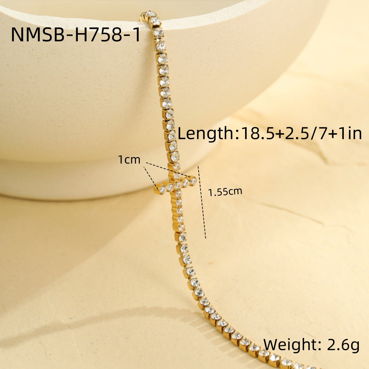 Fashionable Geometric Cross Bracelet in Stainless Steel with Rhinestone Inlay and Gold Plating for Women
