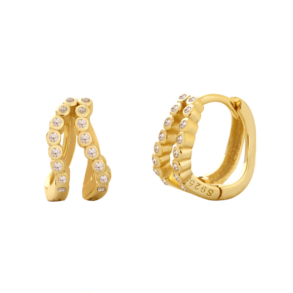 Pendientes de tachuela para mujer de plata de ley 925, minimalistas, geométricos, de doble capa, con líneas embellecidas