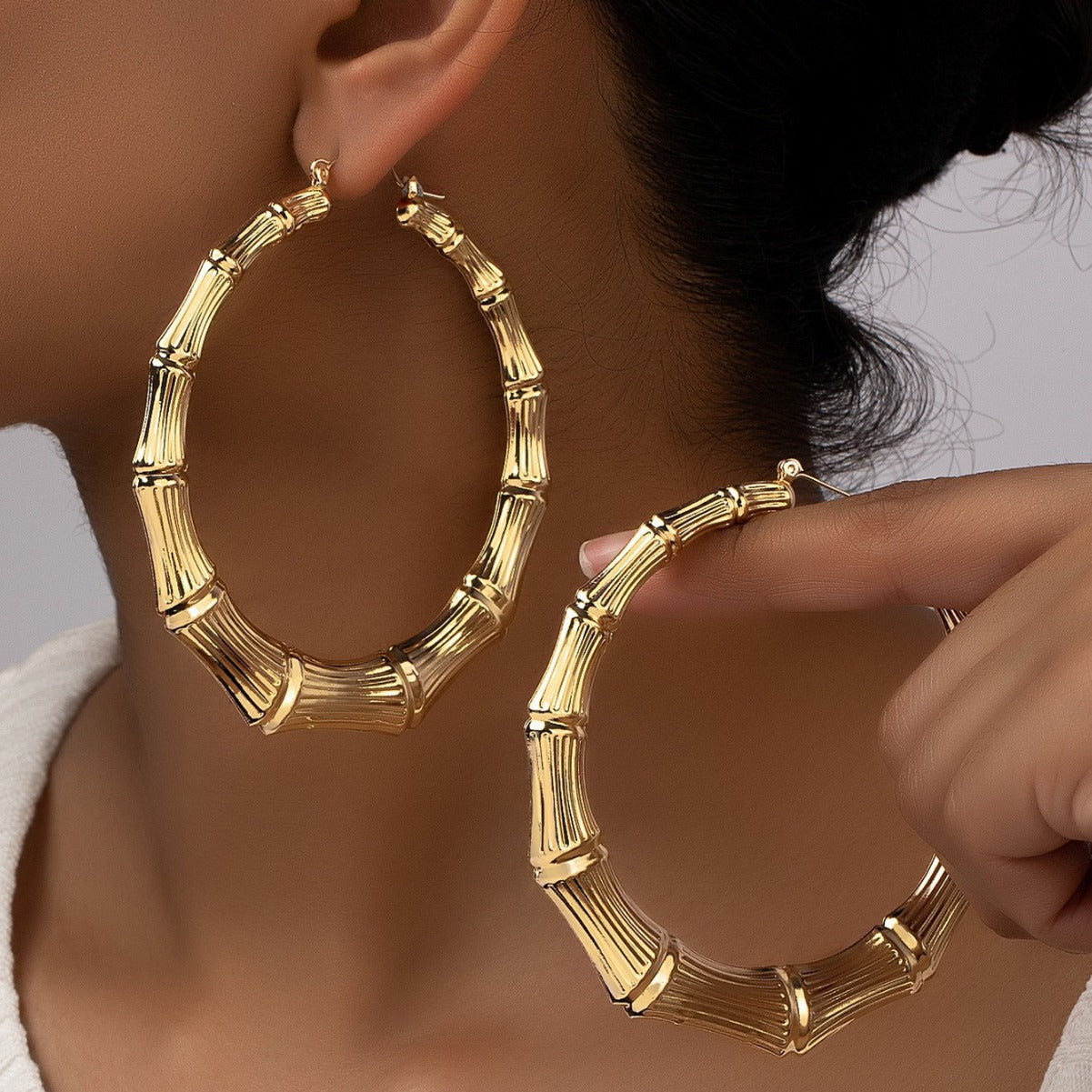 Geometric Hoop Earrings for Women with Rhinestone Inlay and Plated Stainless Steel Posts