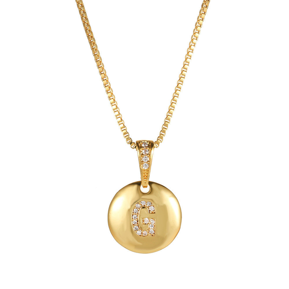 Vintage Sweet Geometric Letter Brass Inlay Cubic Zirconia Necklace Box Chain for Women