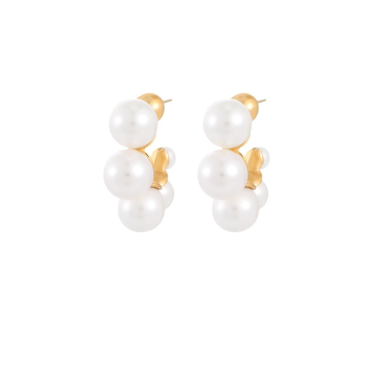 Pendientes de perlas en forma de C de estilo francés vintage para mujer, de acero de titanio con acabado chapado