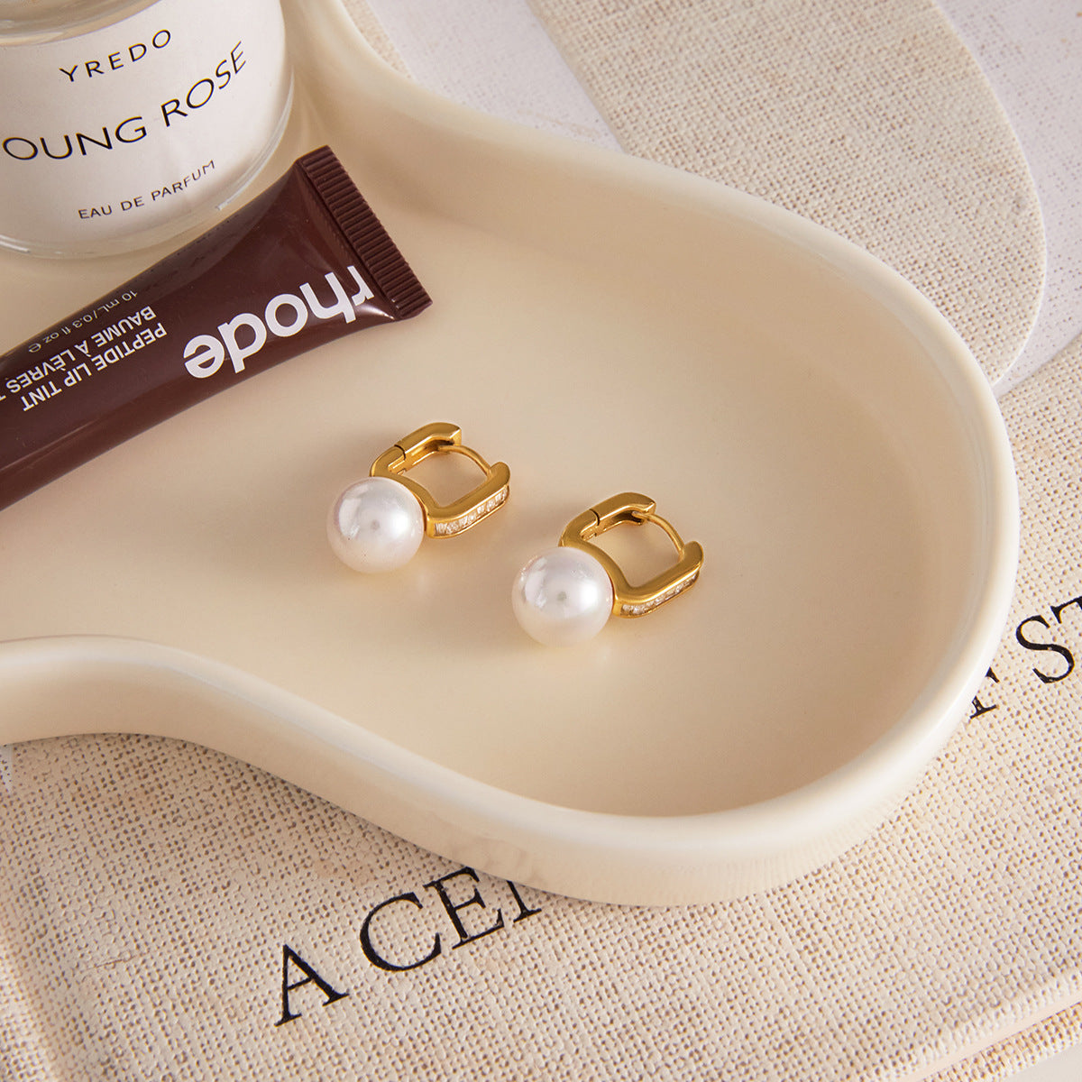 Geometric Stainless Steel Resin Pearl Earrings Plated