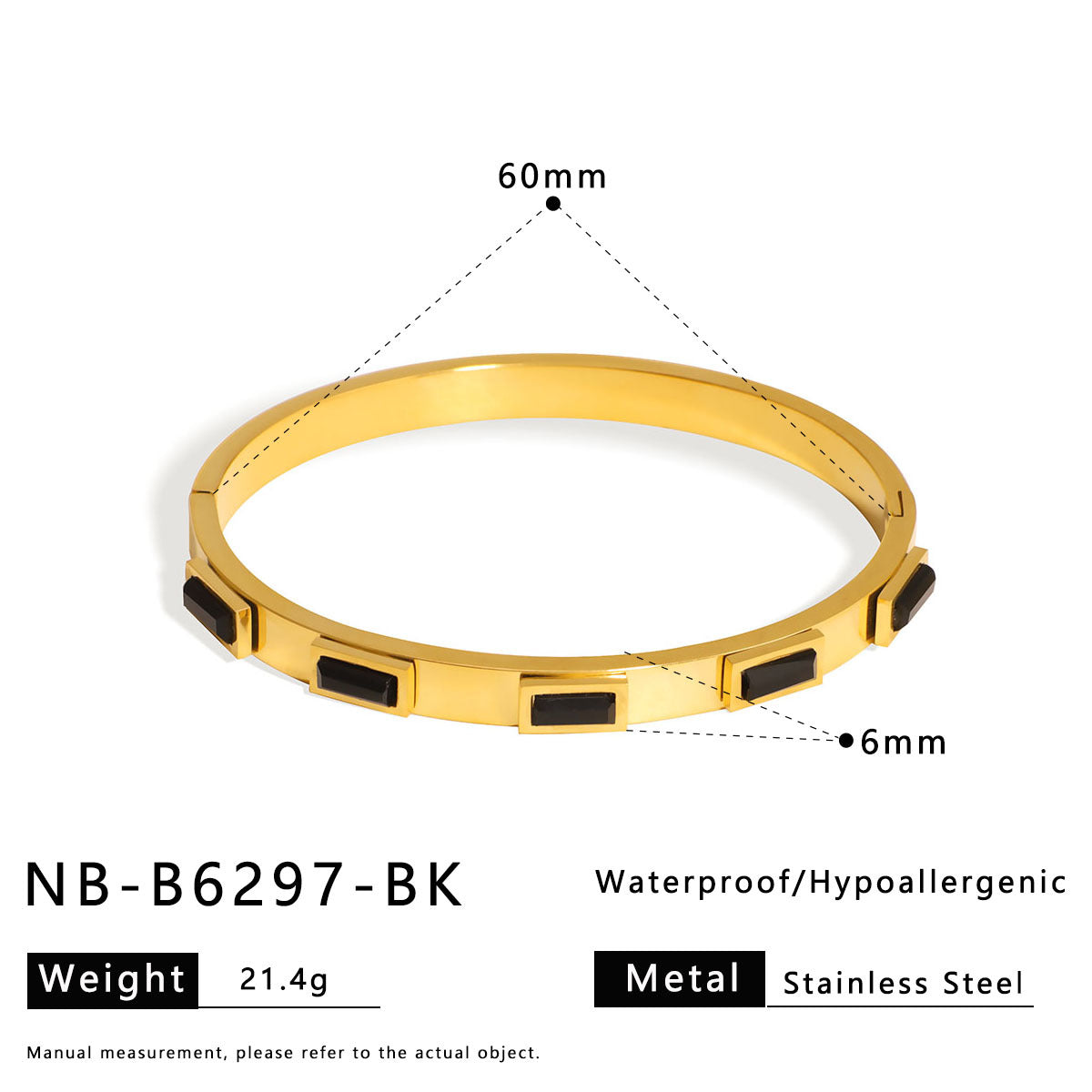 Bracciale Vintage in Acciaio Inox con Strass Geometrici Quadrati e Placcatura Sottovuoto in Oro 18K