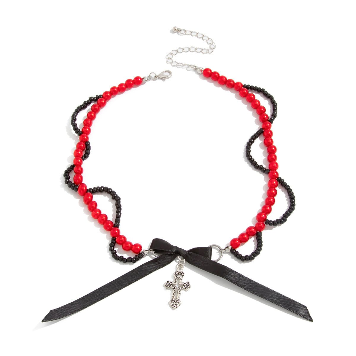 Collar con colgante de cruz estilo gótico vintage para mujer, con construcción de aleación y acabado galvanizado.