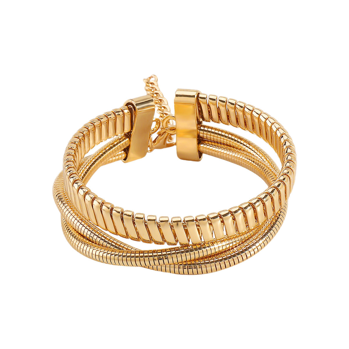 Bracciale Rigido Aperto Geometrico Minimalista con Finitura Metallica e Design a Molla in Ferro Placcato