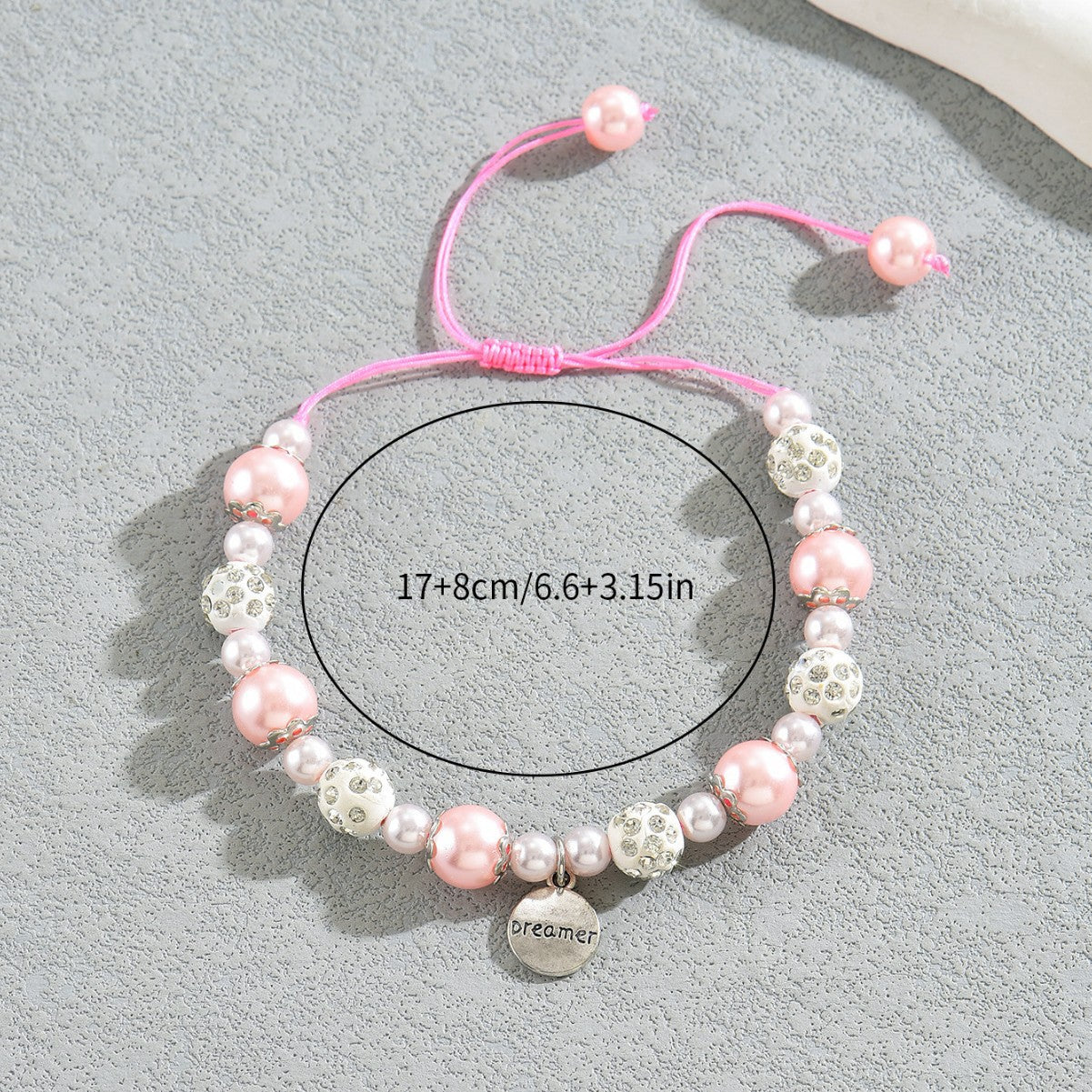 Chanel-Inspired Pink Pearl Bracelet with Letter Charm Hand-Strung Rhinestone Accented Adjustable Wristband for Women