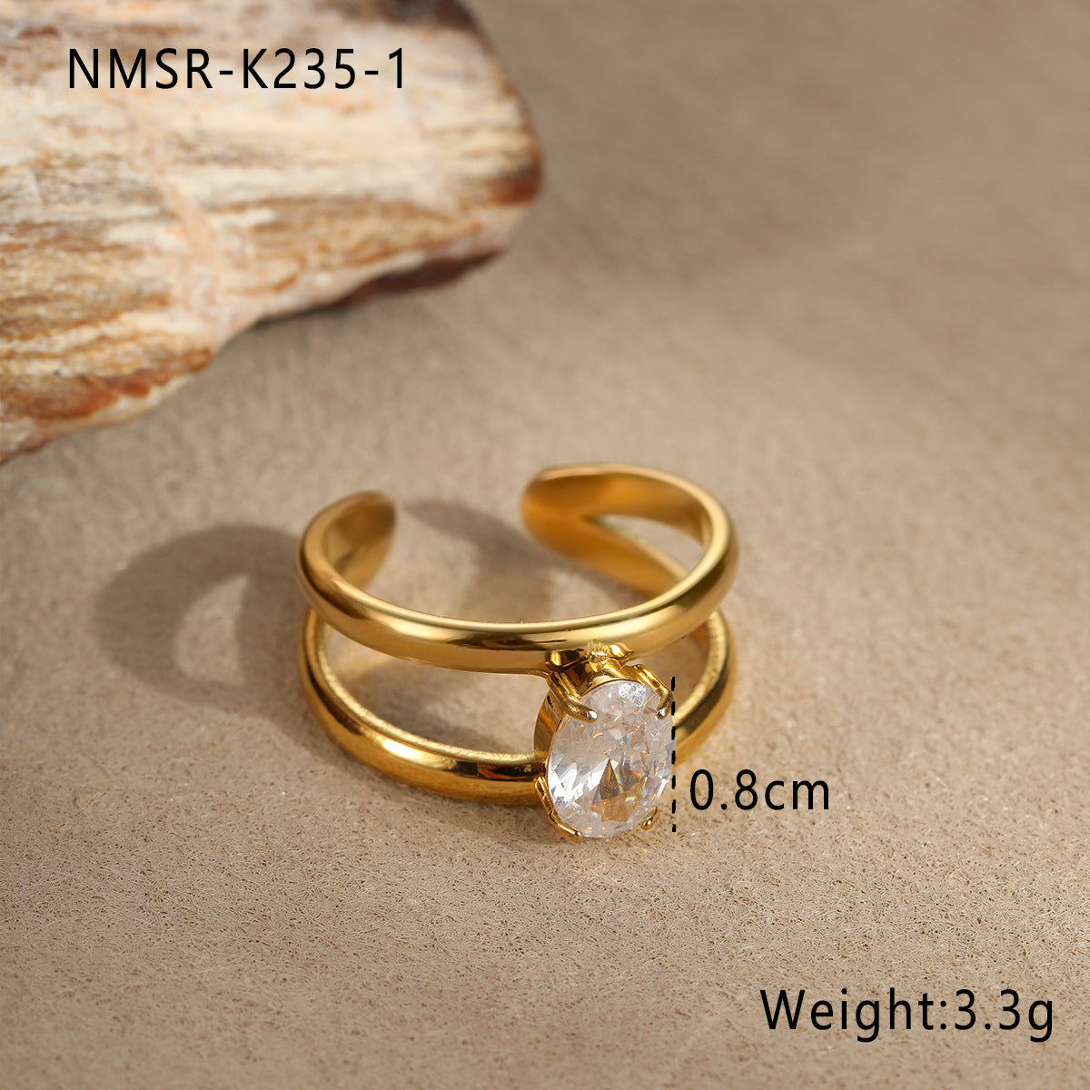 Anillo minimalista geométrico de acero inoxidable con baño de oro de 18 quilates para mujer, banda ajustable apilable