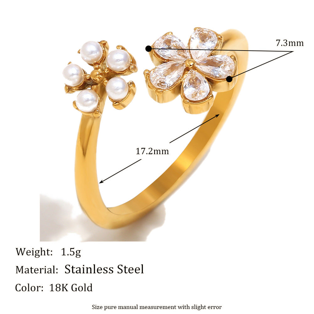 Elegant Floral-Shape Stainless Steel Plated 18K Gold Opening Ring for Women
