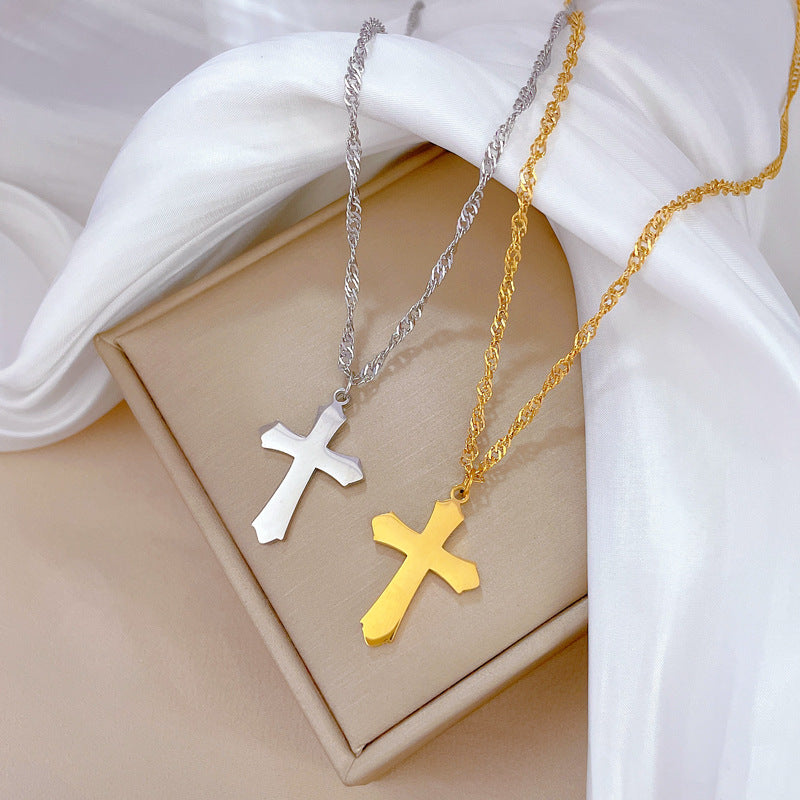 Collana unisex con ciondolo a croce geometrica in acciaio al titanio, alla moda e minimalista