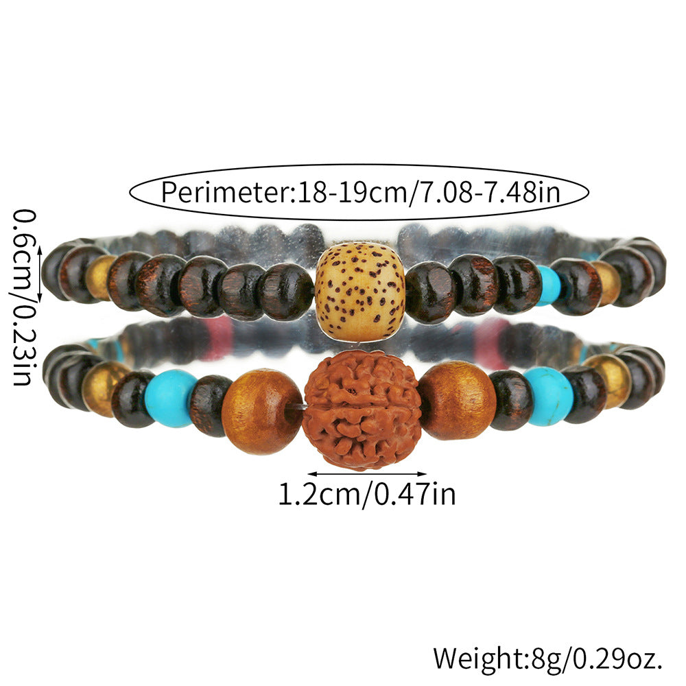 Vintage Bohemian Geometric Wood and Gemstone Bracelet for Men and Women