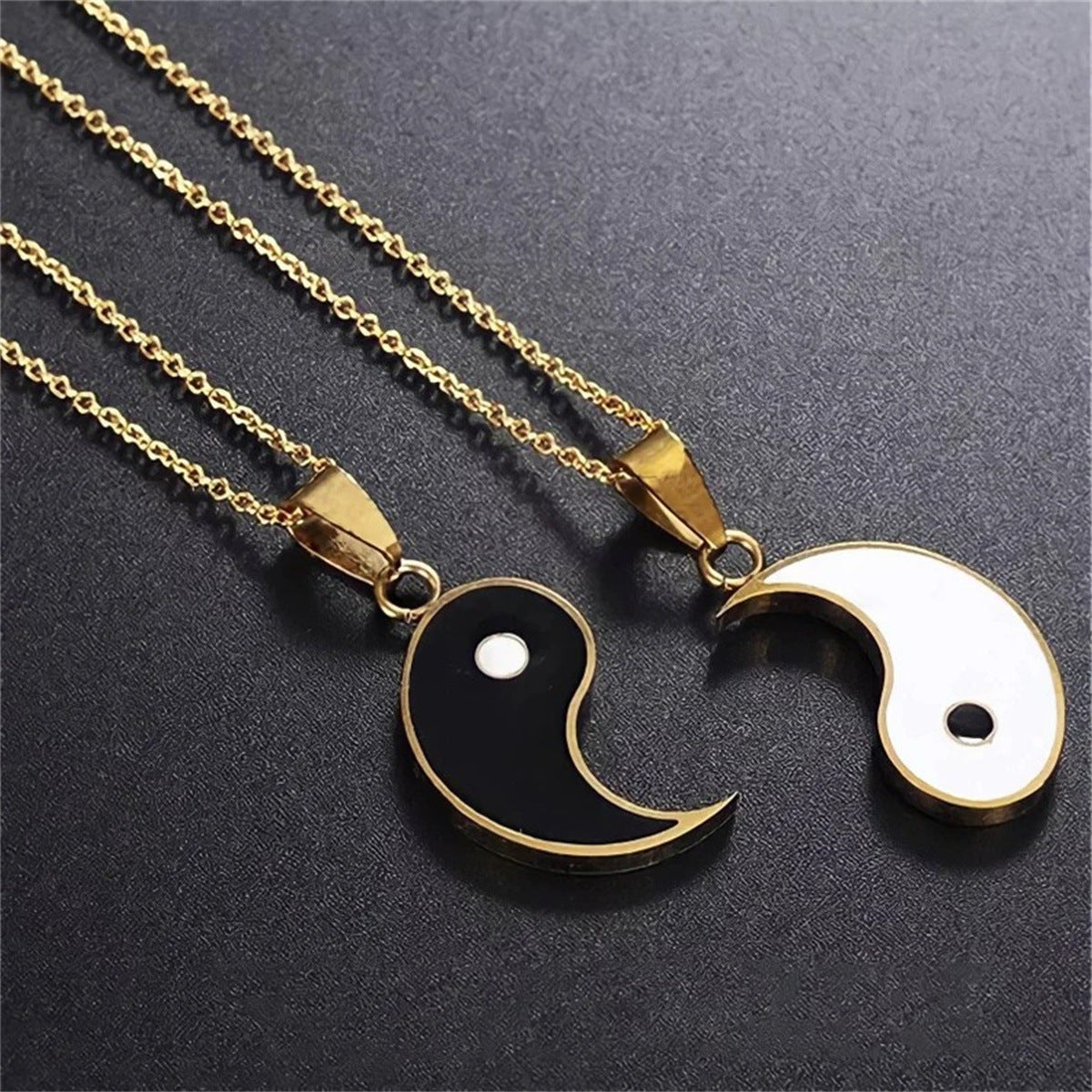 Sweet and Edgy Geometric Yin Yang Pendant Necklace in Stainless Steel with Plated Finish for Unisex Everyday Wear