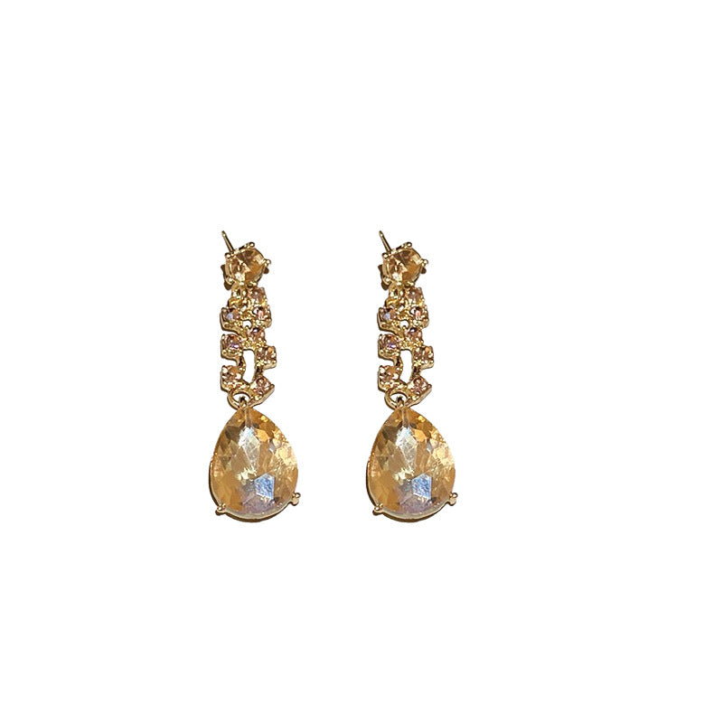 Set di collana e orecchini pendenti a goccia stile vintage in lega con strass intarsiati da donna