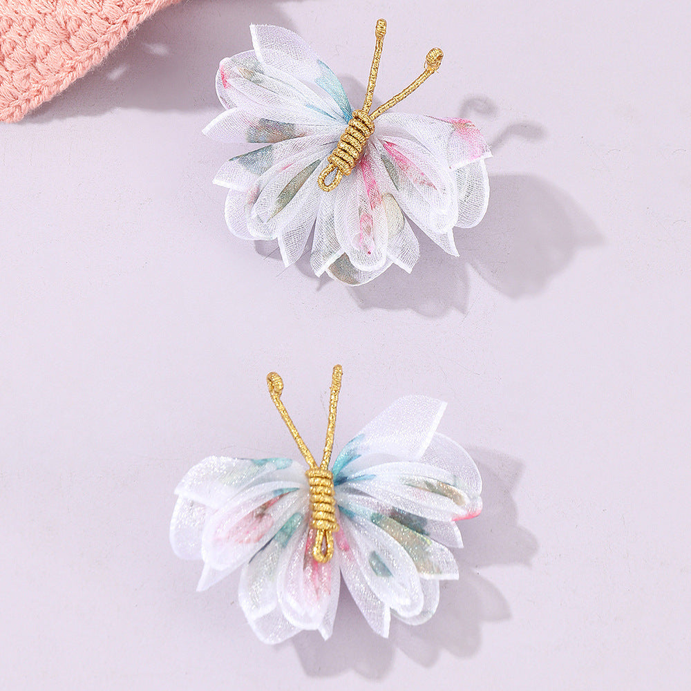 Cartoon Butterfly Hair Clip for Kids Handwoven Mesh Fabric Hairpin with Rainbow Accents