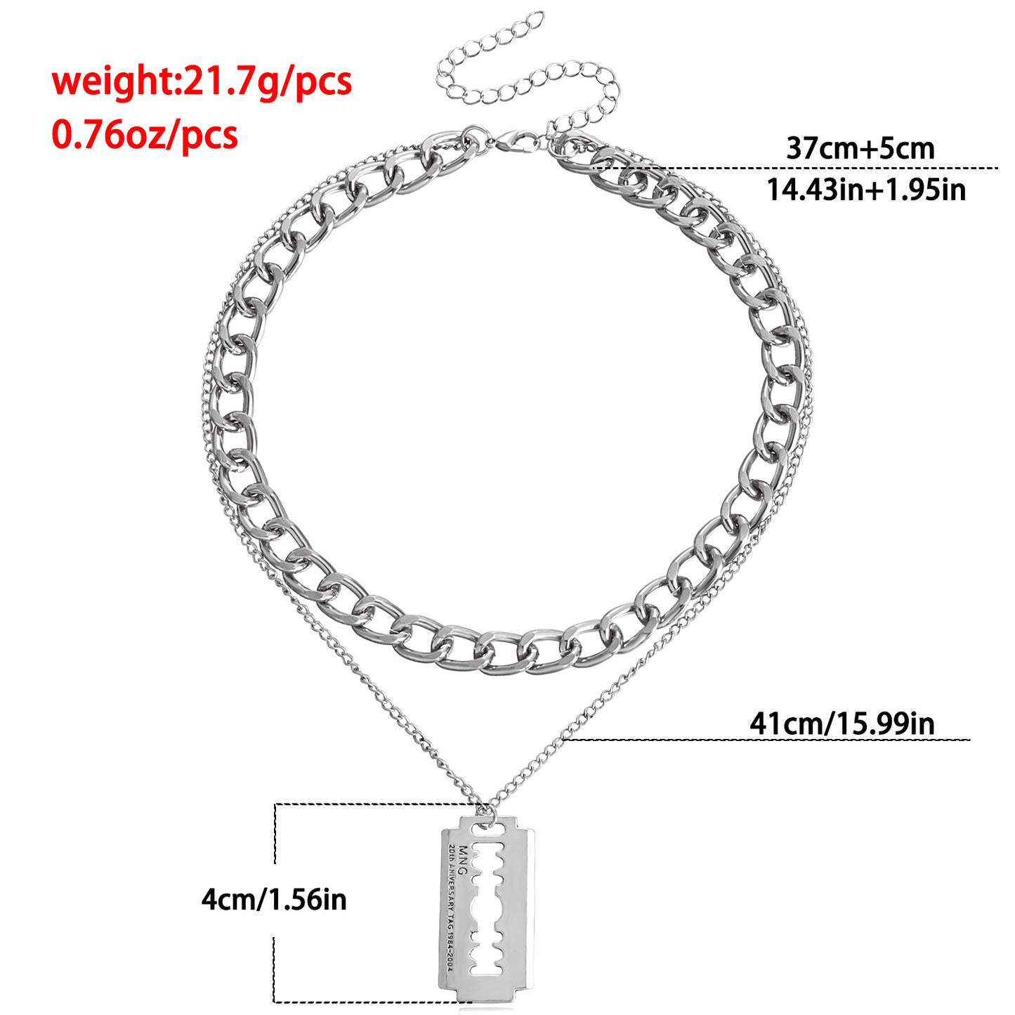 Geometric Double-Layer Chunky Aluminum Necklace with Plated Alloy Pendant for Women
