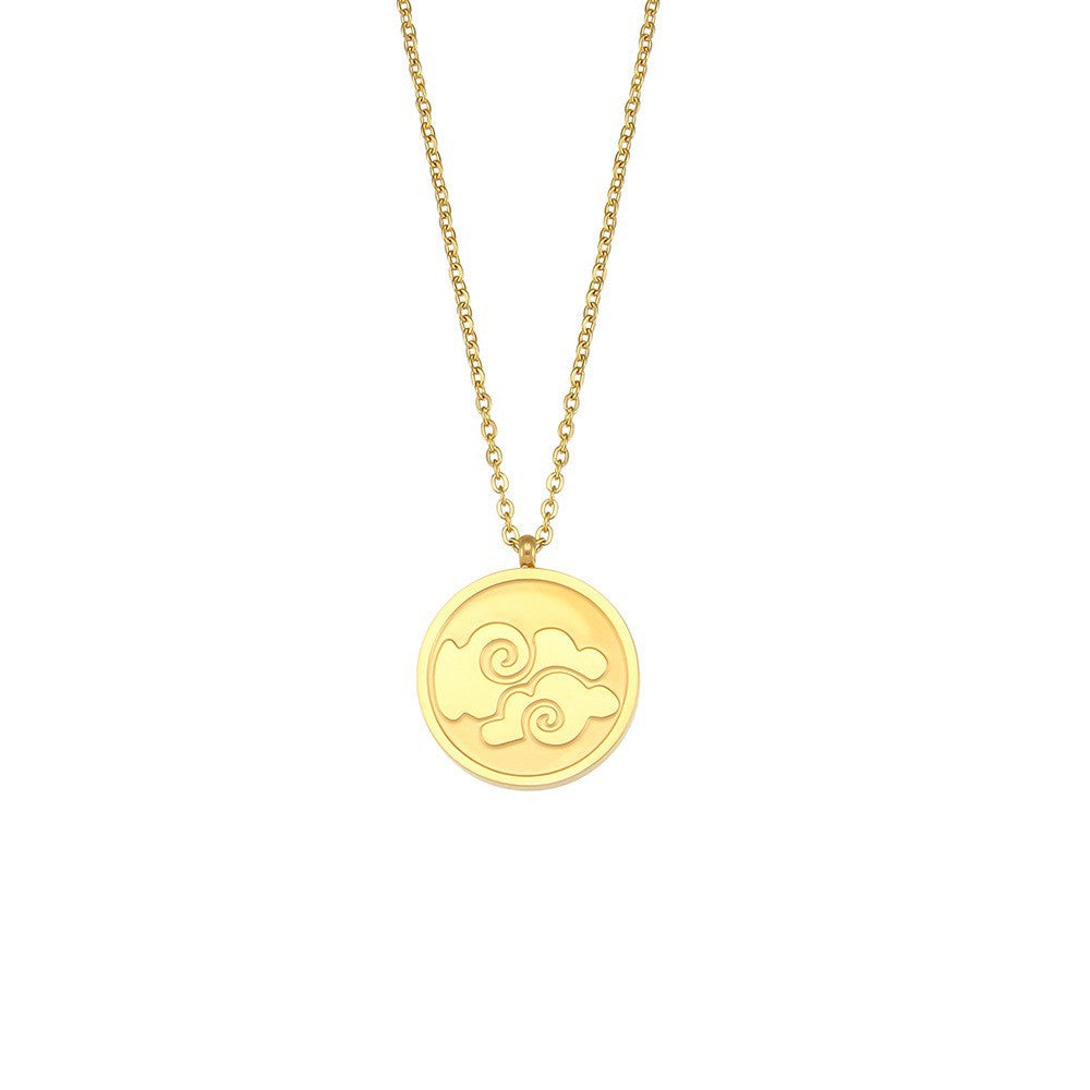Vintage Geometric Pendant Necklace for Women Stainless Steel with 18K Gold Plating and Zircon Inlay