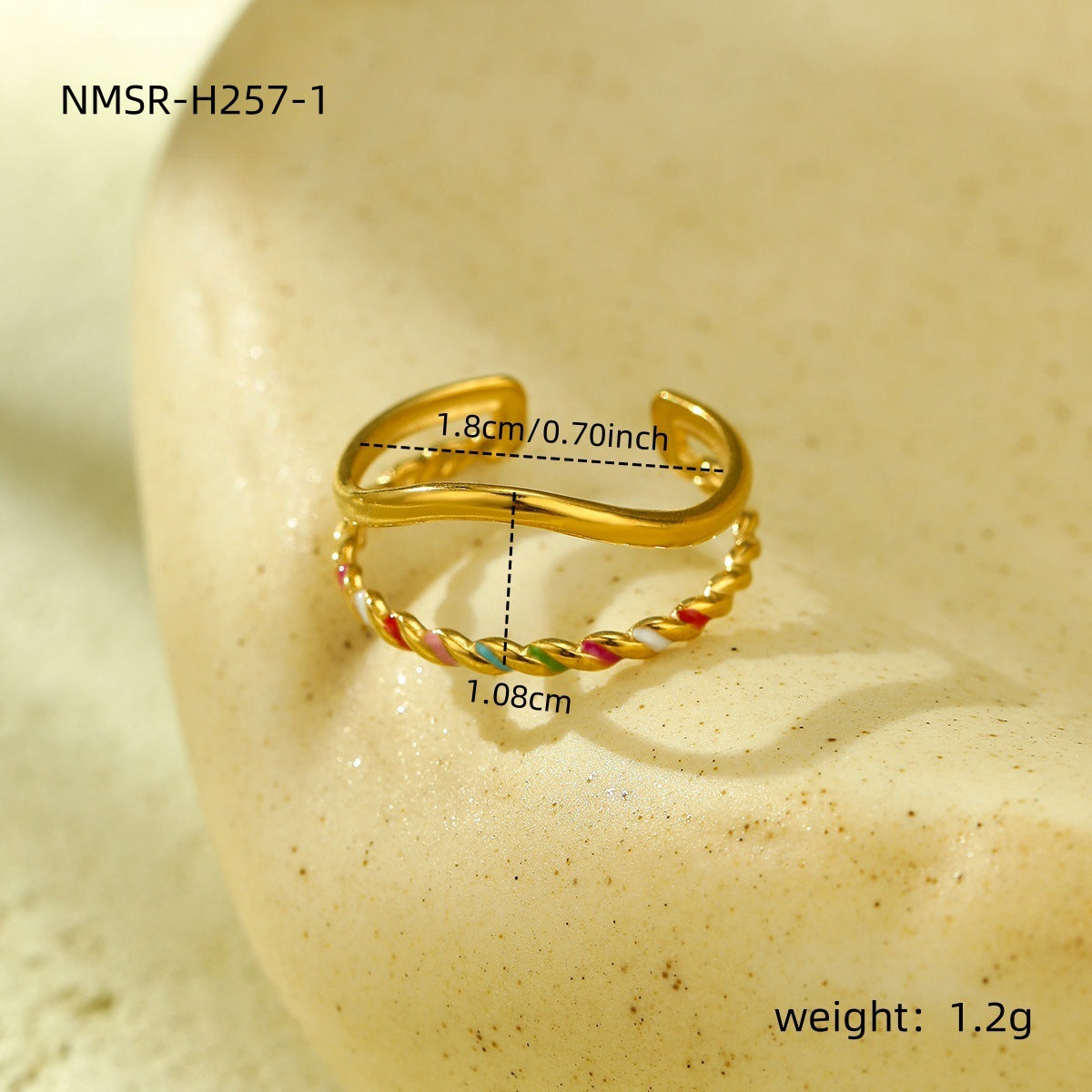 Anillo minimalista de acero inoxidable geométrico con baño de oro de 18K para mujer, acento de esmalte de color