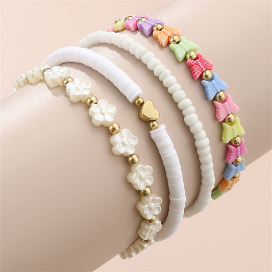 Set di braccialetti in perline fatti a mano minimalisti a forma di farfalla e cuore per bambini con perline in resina e plastica