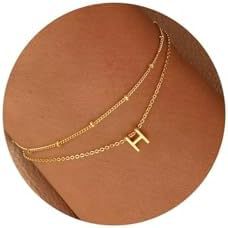 Minimalist Gold Plated Stainless Steel Letter Charm Bracelet Unisex Double Layer Beaded Chain