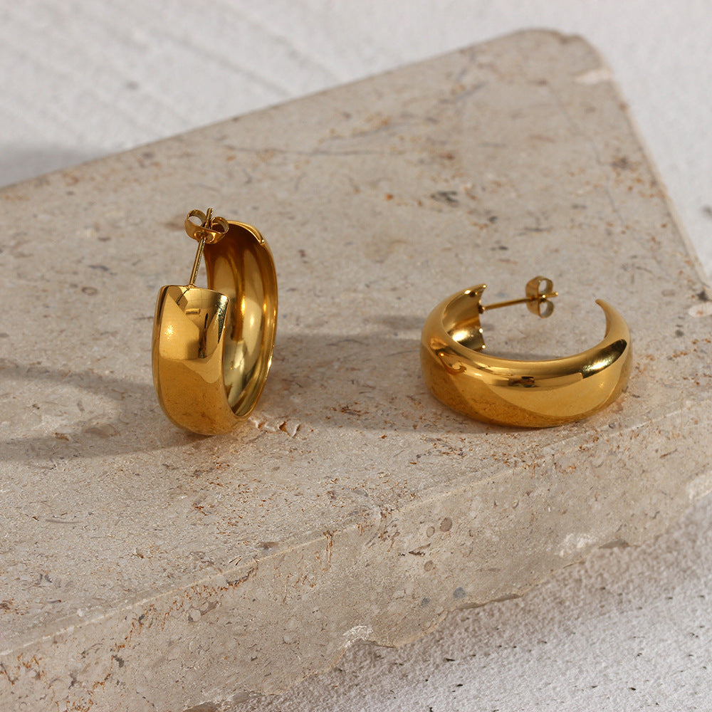 Orecchini a Cerchio Rotondi Geometrici Minimalisti di Moda in Acciaio Inossidabile Placcato Oro 18K da Donna