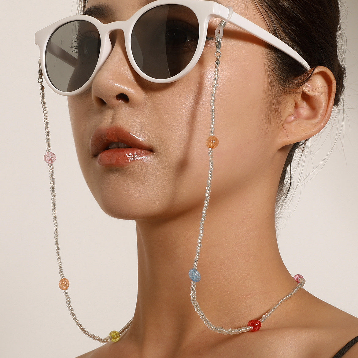 Fashion Colorful Round Glass Bead Handmade Eyewear Chain for Women