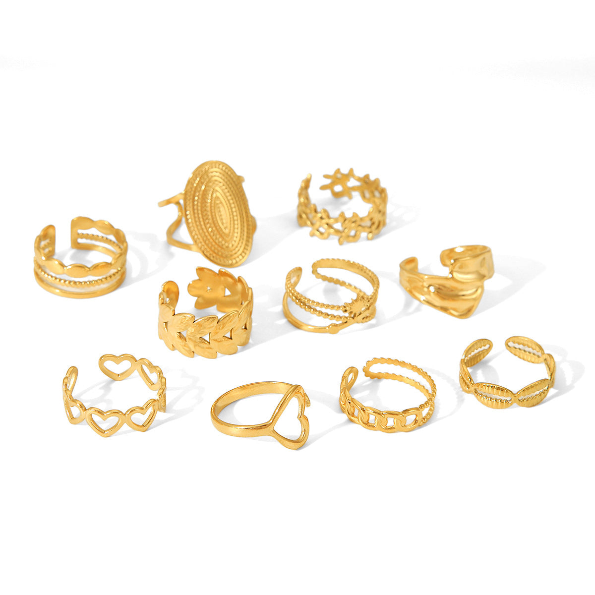 Minimalist 18K Gold Plated Heart Shape Open Ring Stainless Steel Women Jewelry