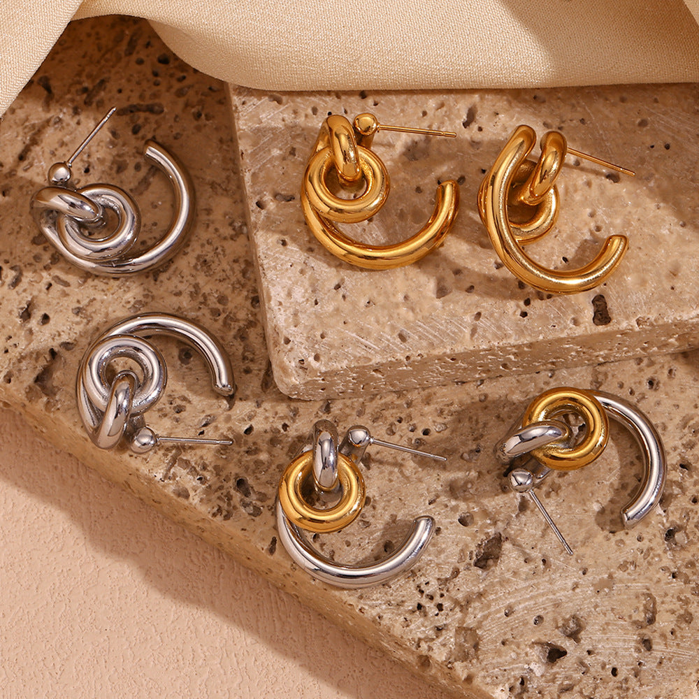 Orecchini a clip geometrici alla moda in acciaio inossidabile placcati oro 18K da donna