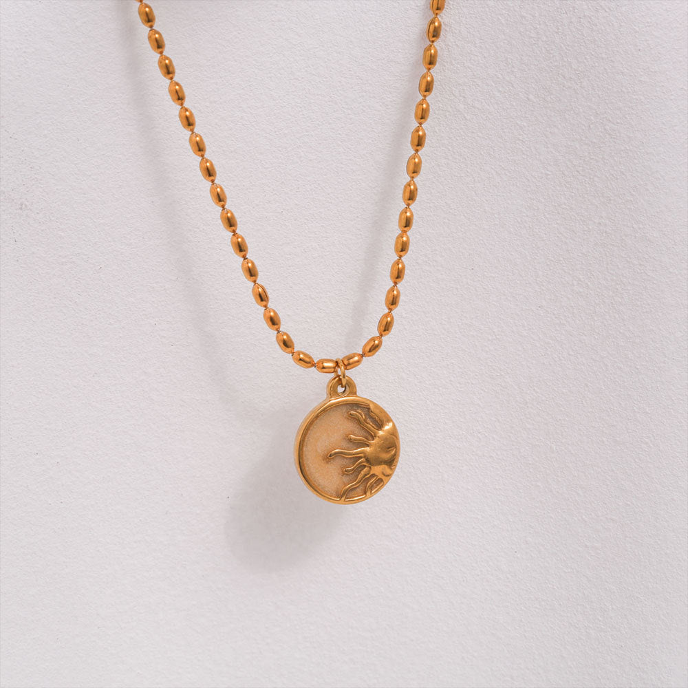 Collar Redondo con Moneda 3D Retro de Sol y Luna que Brilla en la Oscuridad, de Acero Inoxidable con Chapado en Oro de 18K, Cadena a la Clavícula con Destellos