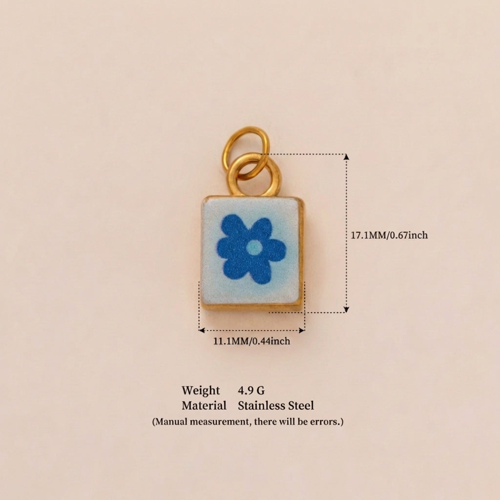 Casual Floral Pattern 18K Gold Plated PVD Titanium Steel DIY Charm Bar