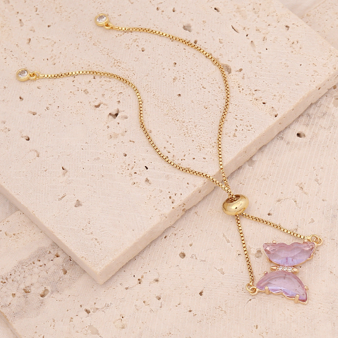Sweet 18K Gold Plated Butterfly Brass Bracelet