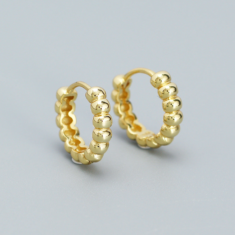 Orecchini a Cerchio Geometrici Minimalisti da Donna in Argento Sterling 925 con Finitura Placcata e Dettaglio a Pois