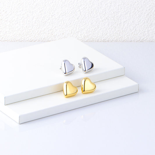 Fashionable Heart-Shaped Stainless Steel Earrings with 18K Gold Plating, Hypoallergenic Lightweight Studs for Women