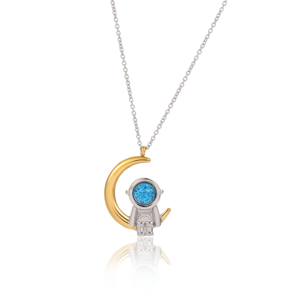 Collar con colgante de acero inoxidable en forma de astronauta creativo con motivos de estrellas y luna para mujer