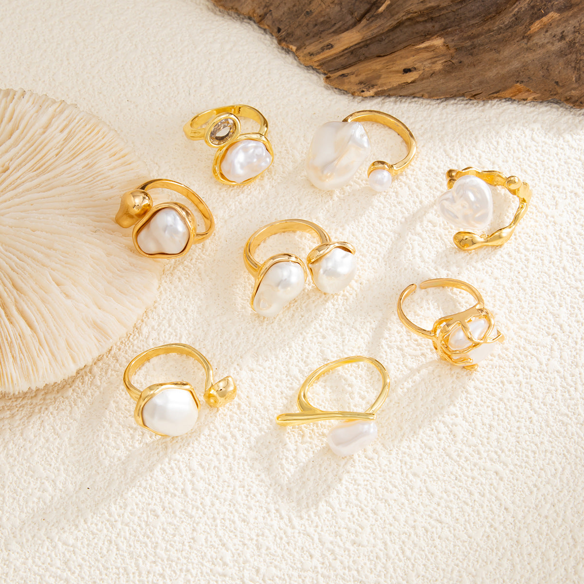 Elegant Baroque Faux Pearl Teardrop Oval Alloy Plated Open Joint Ring Set for Women