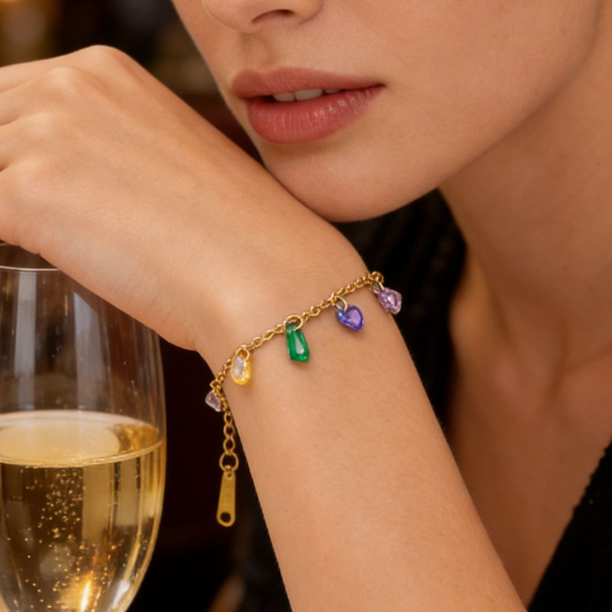 Luxury Geometric Stainless Steel and Titanium Steel Necklace and Bracelet Set with Cubic Zirconia 18K Gold Plated for Women
