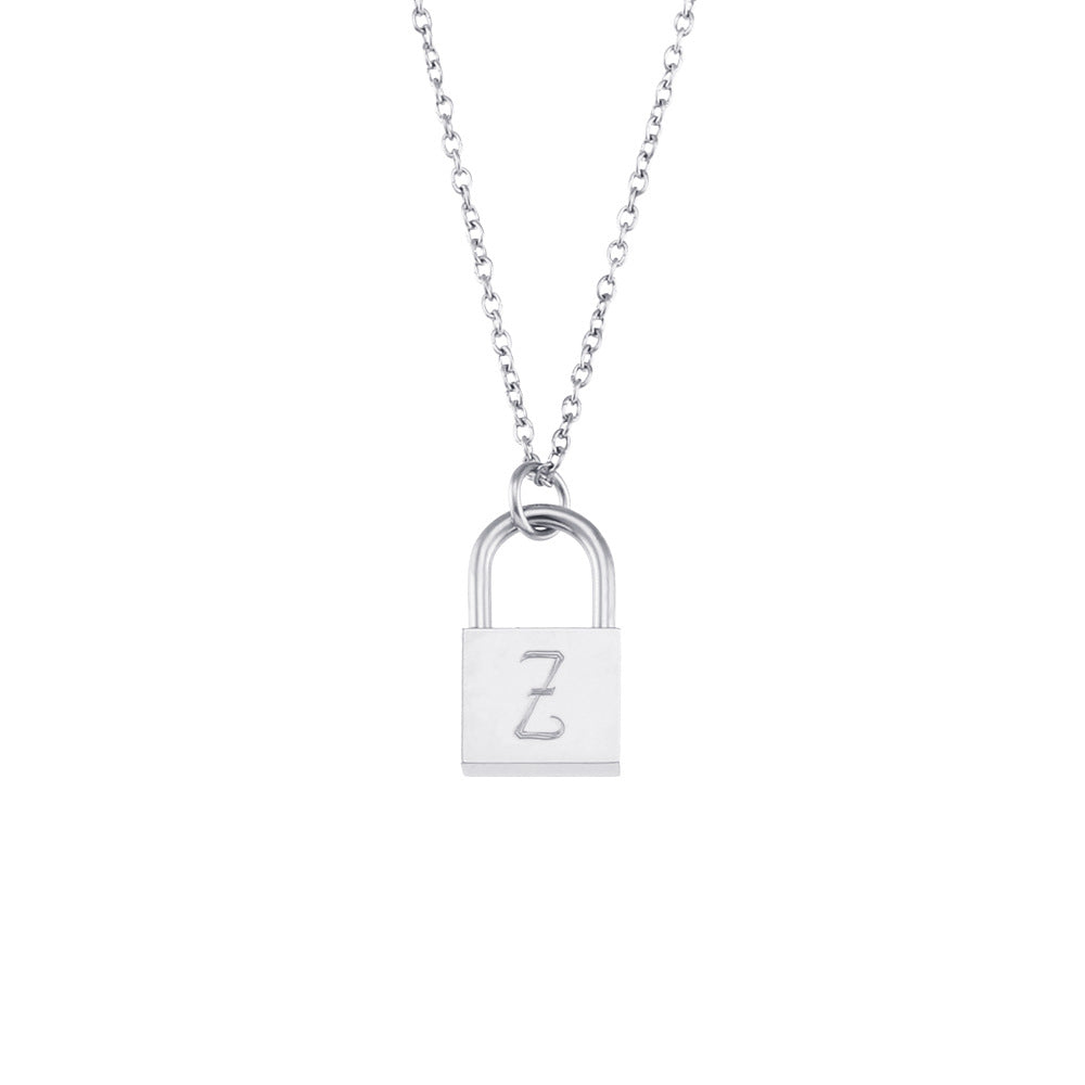 Collana da donna con ciondolo a lucchetto a forma di lettera in acciaio inossidabile alla moda e minimalista con finitura placcata