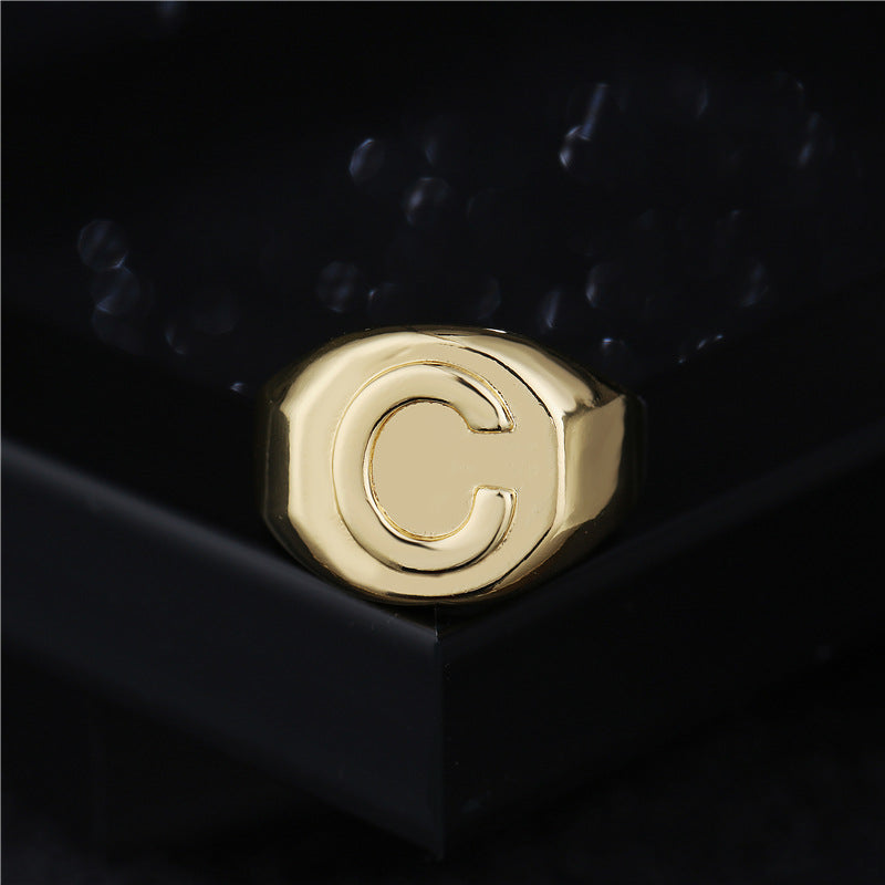 18K Gold Plated Brass Letter Open Ring for Women Adjustable