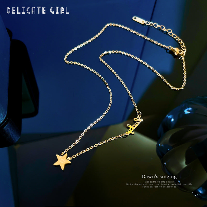 Minimalist Titanium Steel Star Pendant Collar Chain Floral Style Unisex Necklace