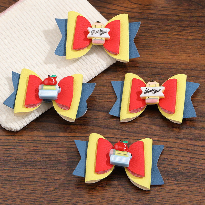 Natural Style Bow-Shaped Hair Clip for Girls Made of Polyester with Ruffled and Mesh Details, Duckbill Hairpin Set for Children Ages 3-10