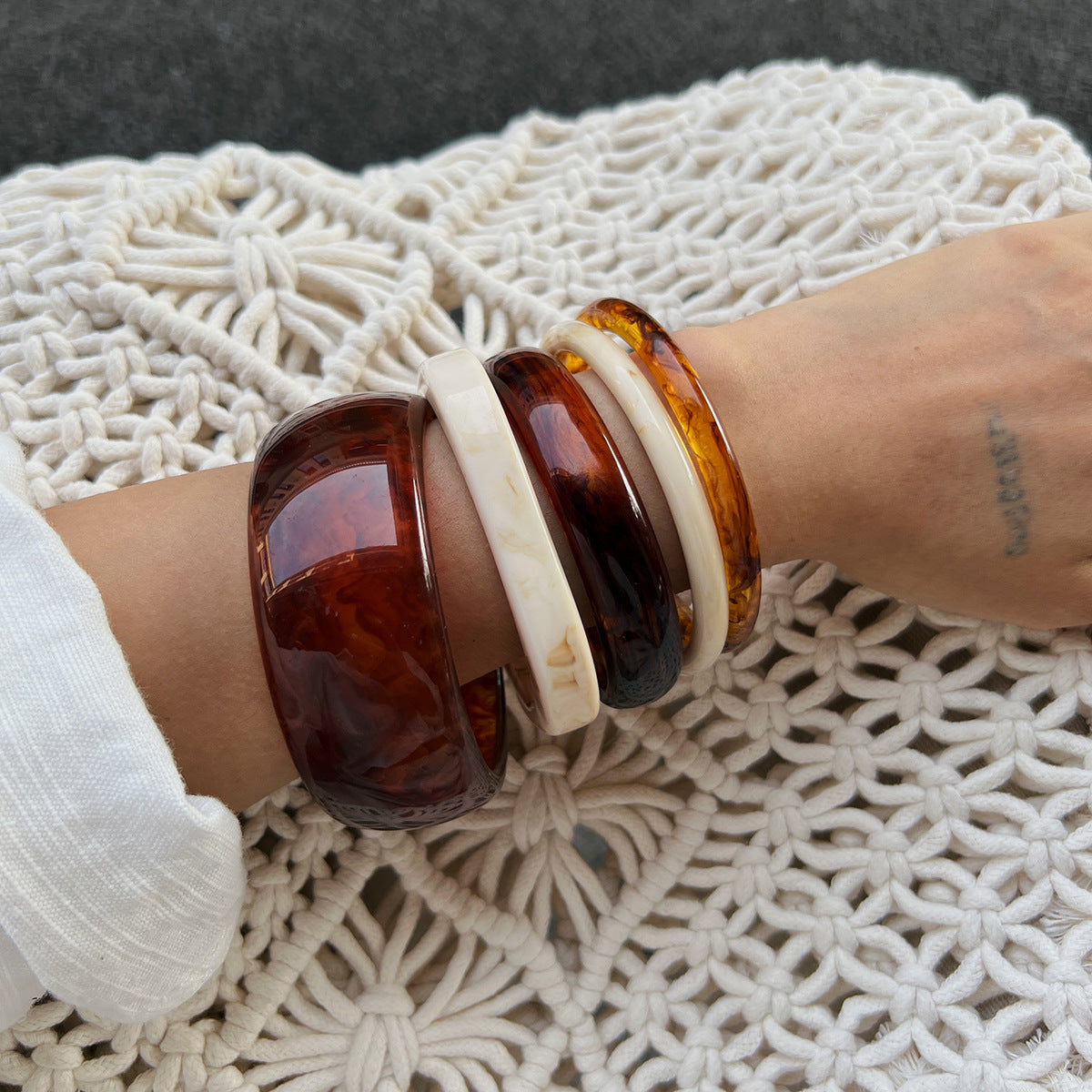 Elegant Geometric Gradient Resin Acrylic Wide Cuff Bracelet