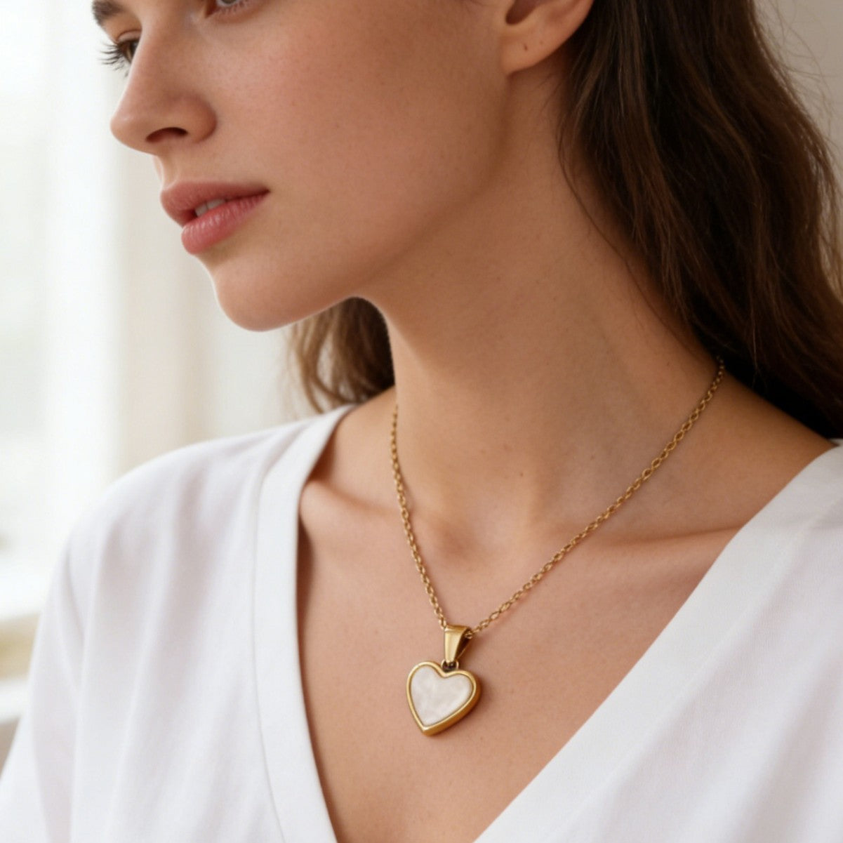 Luxury 18K Gold Plated Heart Stainless Steel Necklace for Women