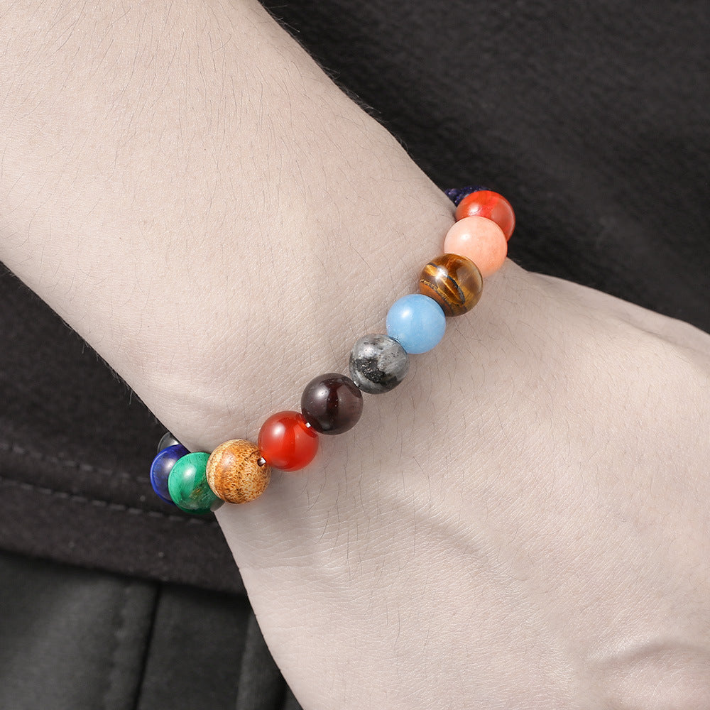 Handmade Blue Sandstone Round Geometric Stone Bracelet Unisex