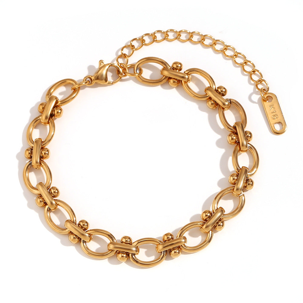 Pulsera de acero inoxidable chapada en oro de 18 quilates con diseño floral ovalado minimalista y elegante, hecha a mano para mujer