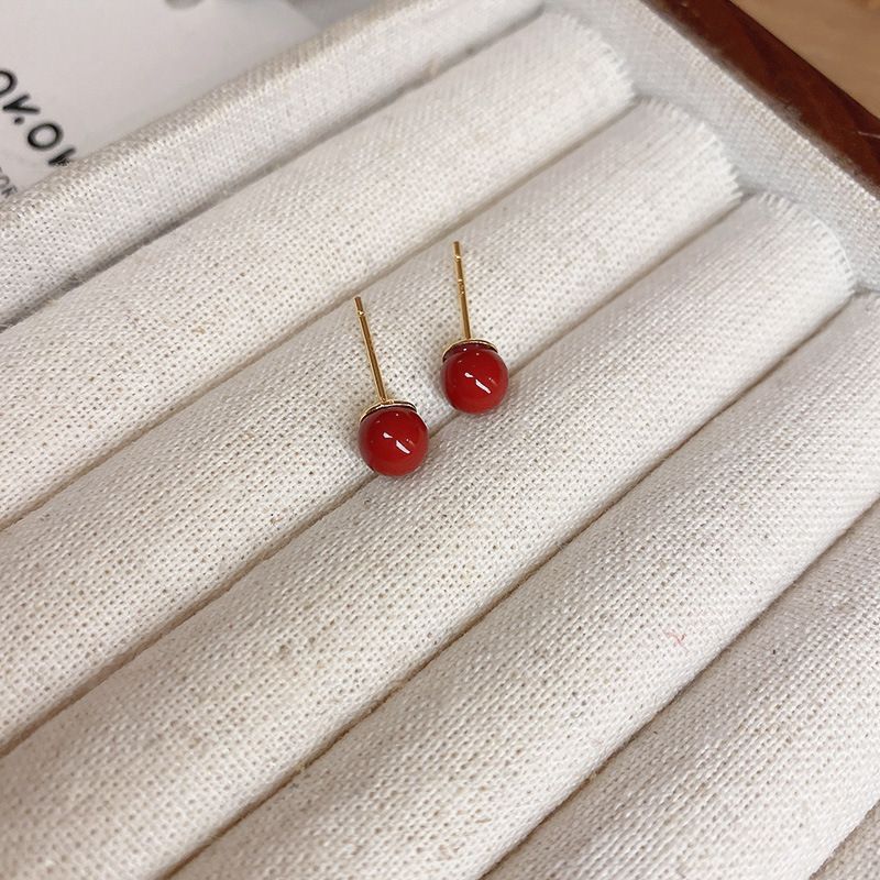 Elegant Geometric Dangle Stud Earrings for Women with Red Tassels, Alloy Base and Gold Plated Finish