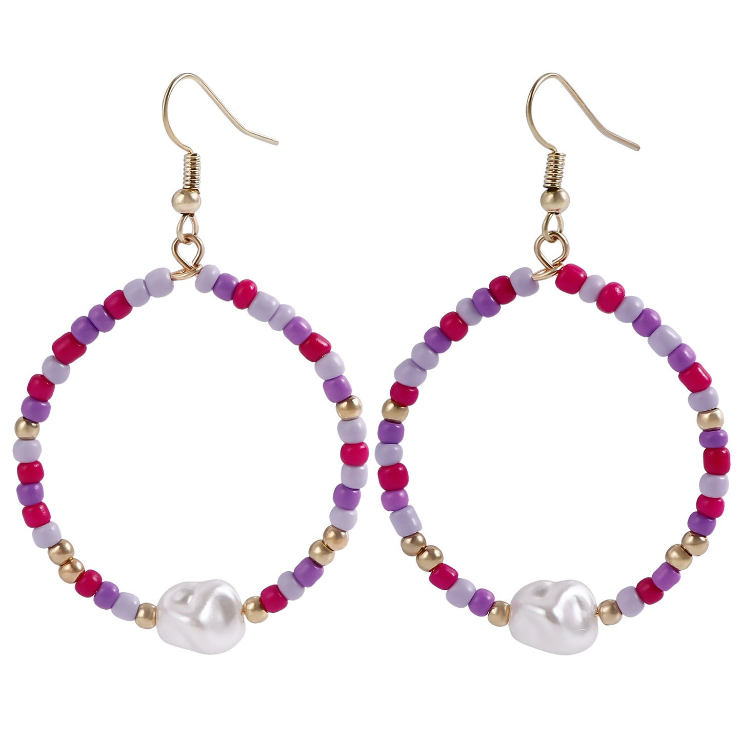 Fashionable Geometric Circle Earrings for Women in Alloy with Plating Finish, Imitation Pearl and Moon Motif Design