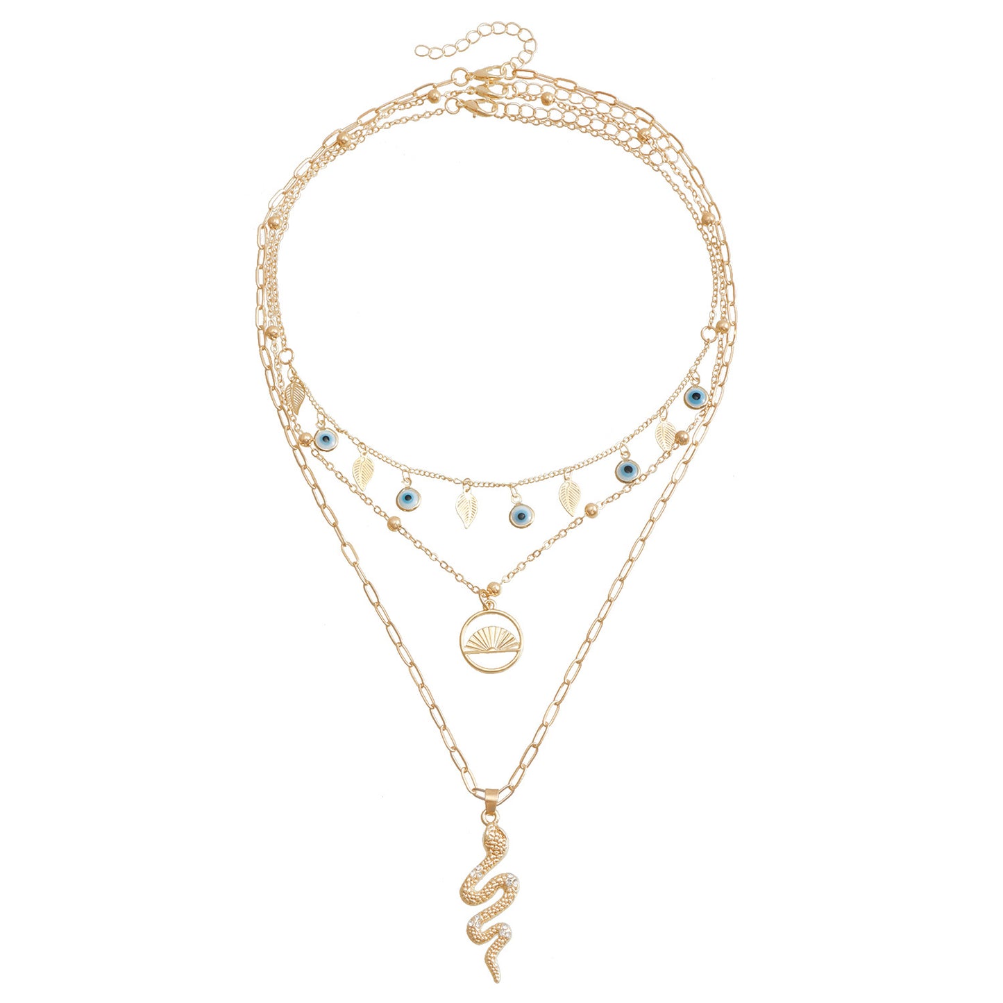 Fashionable Snake-Shaped Evil Eye Pendant Necklace for Women with Alloy Body and Electroplated Finish
