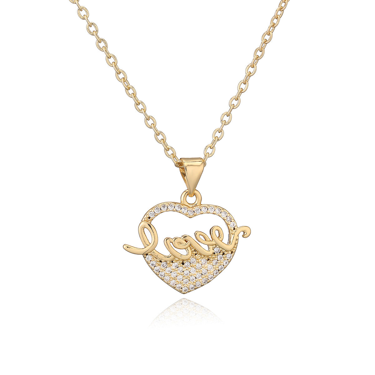Collana Pendente a Cuore Minimalista in Rame Placcato Oro 18K con Accenti di Zirconi per Donna