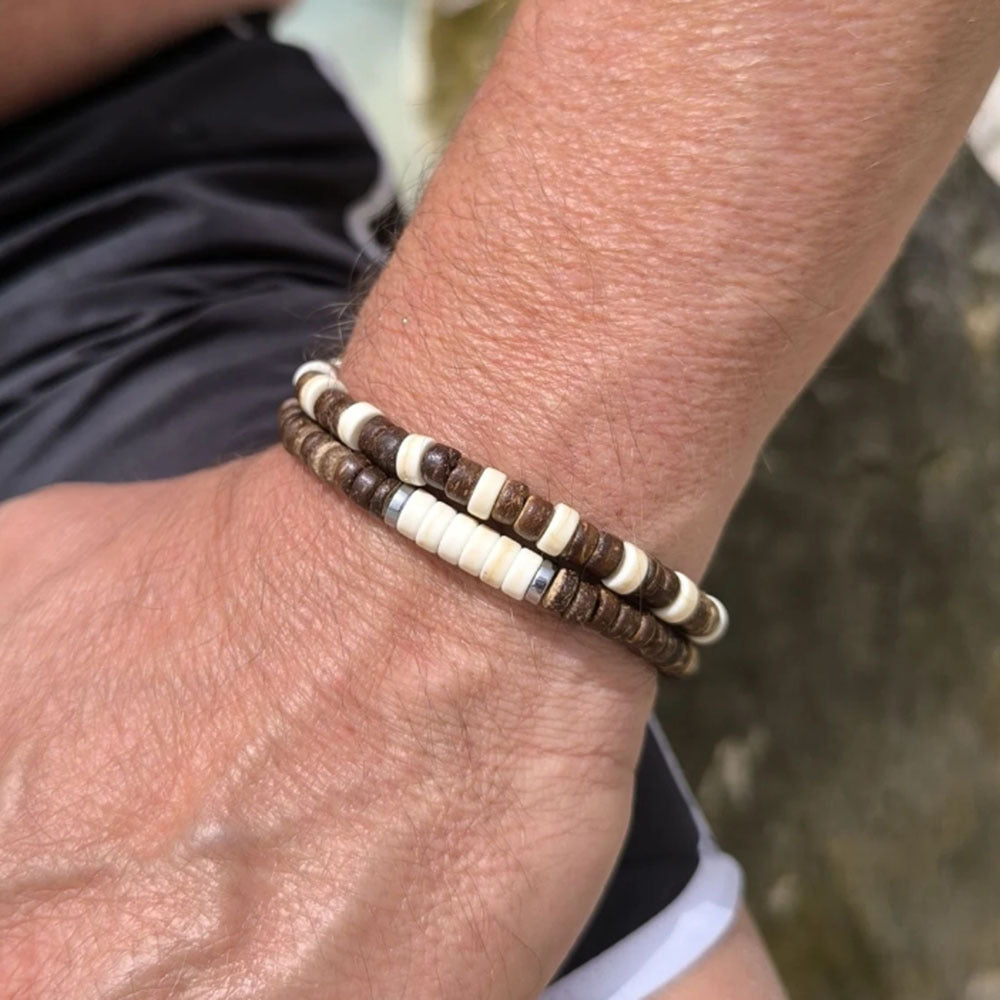 Vintage Hip-hop Round Wood Bead Bracelet with Alloy Accents for Unisex