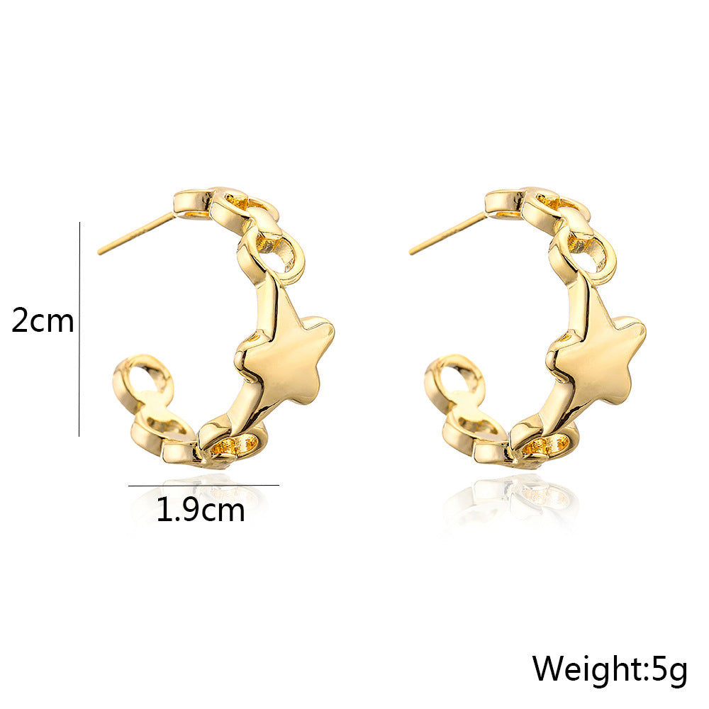 Orecchini a Stella Geometrici in Rame con Placcatura in Oro 18K da Donna, Design Minimalista e Moderno